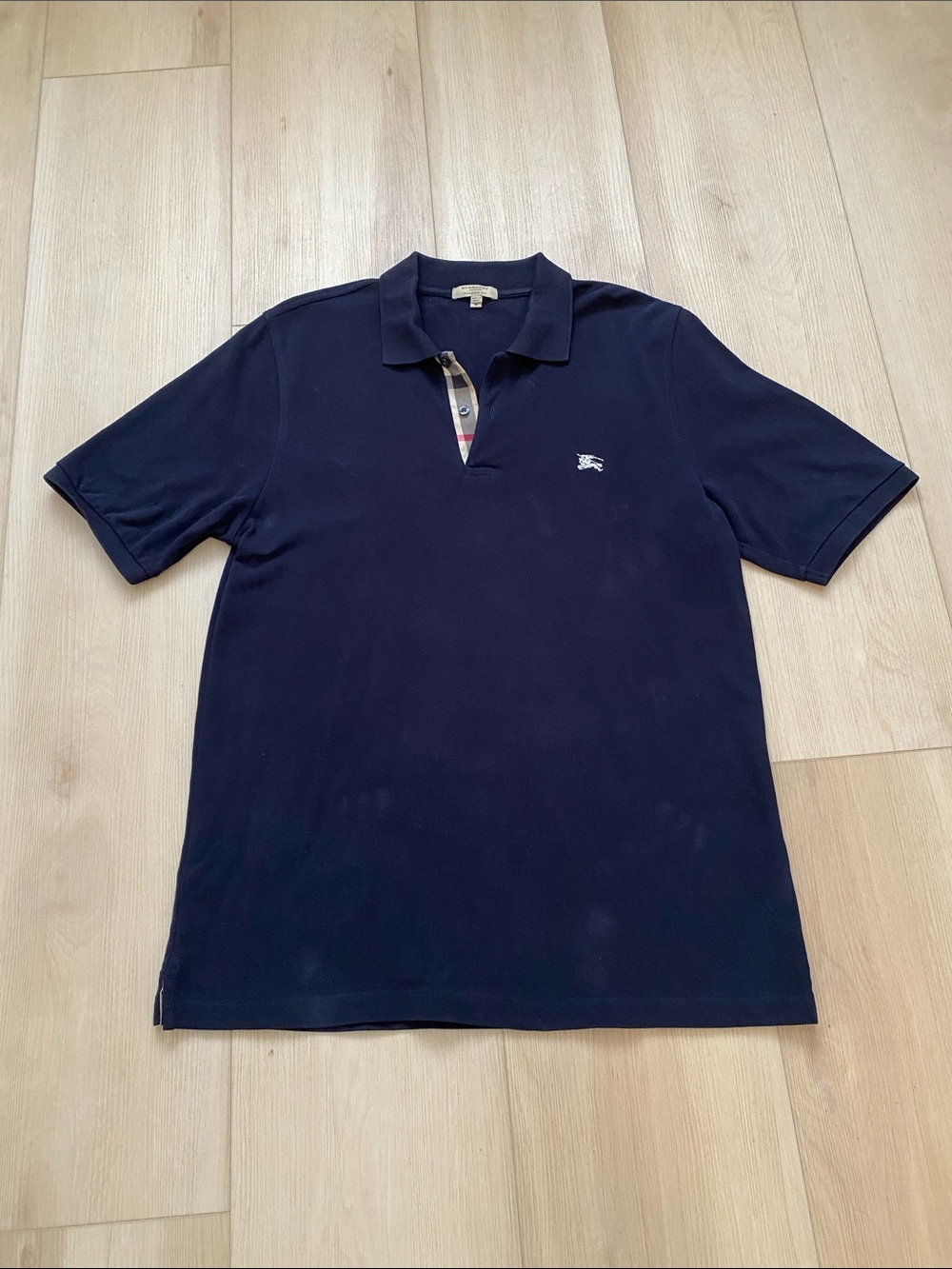 Authentic Burberry Black Polo with Signature Check Trim